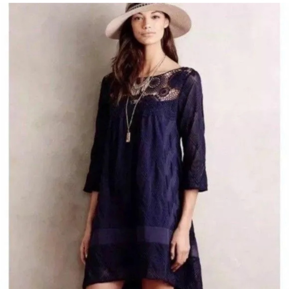 Holding Horses Augusta by Anthropologie Navy Crochet and Swing Dress-XS